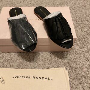 Loeffler Randall kiki leather mule with tassel. size: 6b (EU 36). color: BLACK.